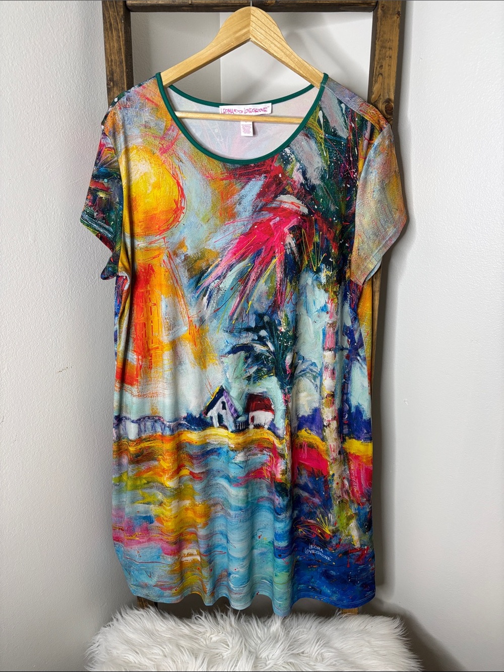 Leoma Lovegrove Abstract Multi-Color Midi Dress with Short Sleeves Size XLP